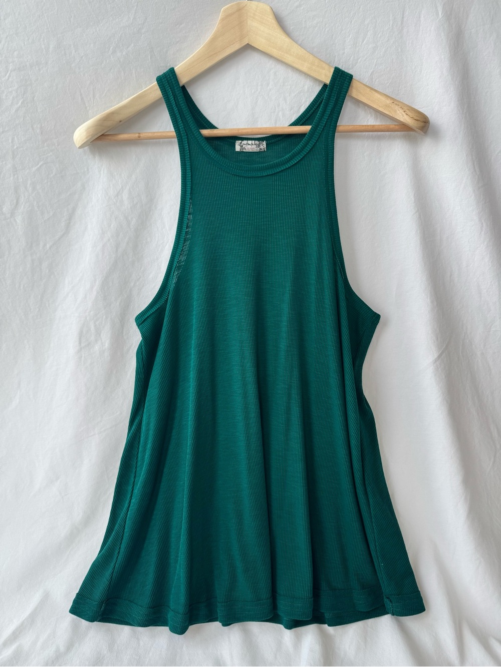 Free People Long Beach Ribbed Swing Tank M Emerald Teal Green Racerback